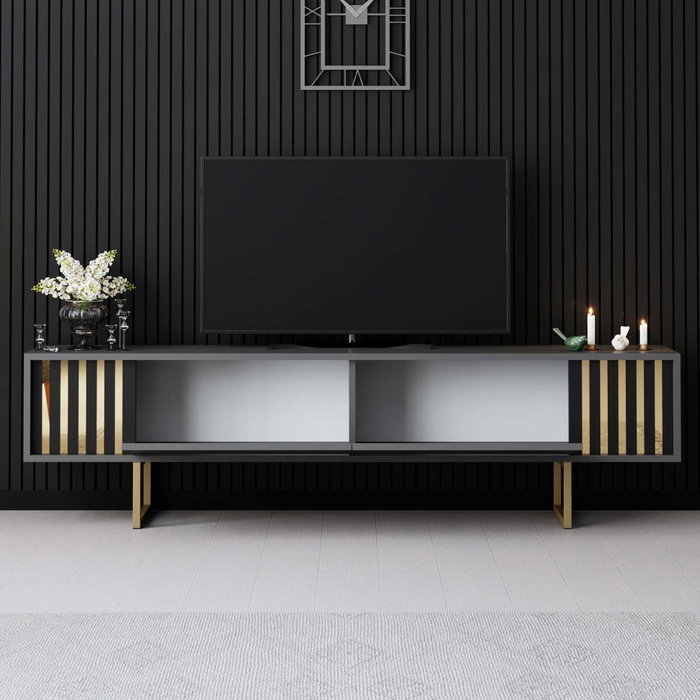 Hanah Home Mueble para TV Gold Line Antracita y Dorado Hanah Home Mueble para TV Gold Line Antracita y Dorado